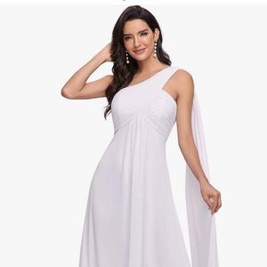 Flowy One Shoulder Floor Length White Gown